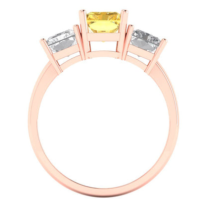 4 cttw Natural Citrine Three-Stone Engagement Ring - Solid Gold (Emerald Cut,8x6mm)