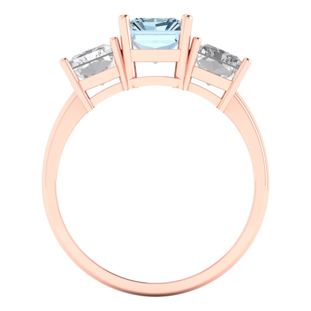 4 cttw Natural Swiss Blue Topaz Three-Stone Engagement Ring - Solid Gold (Emerald Cut,8x6mm)