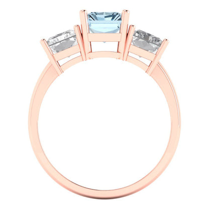 4 cttw Natural Swiss Blue Topaz Three-Stone Engagement Ring - Solid Gold (Emerald Cut,8x6mm)