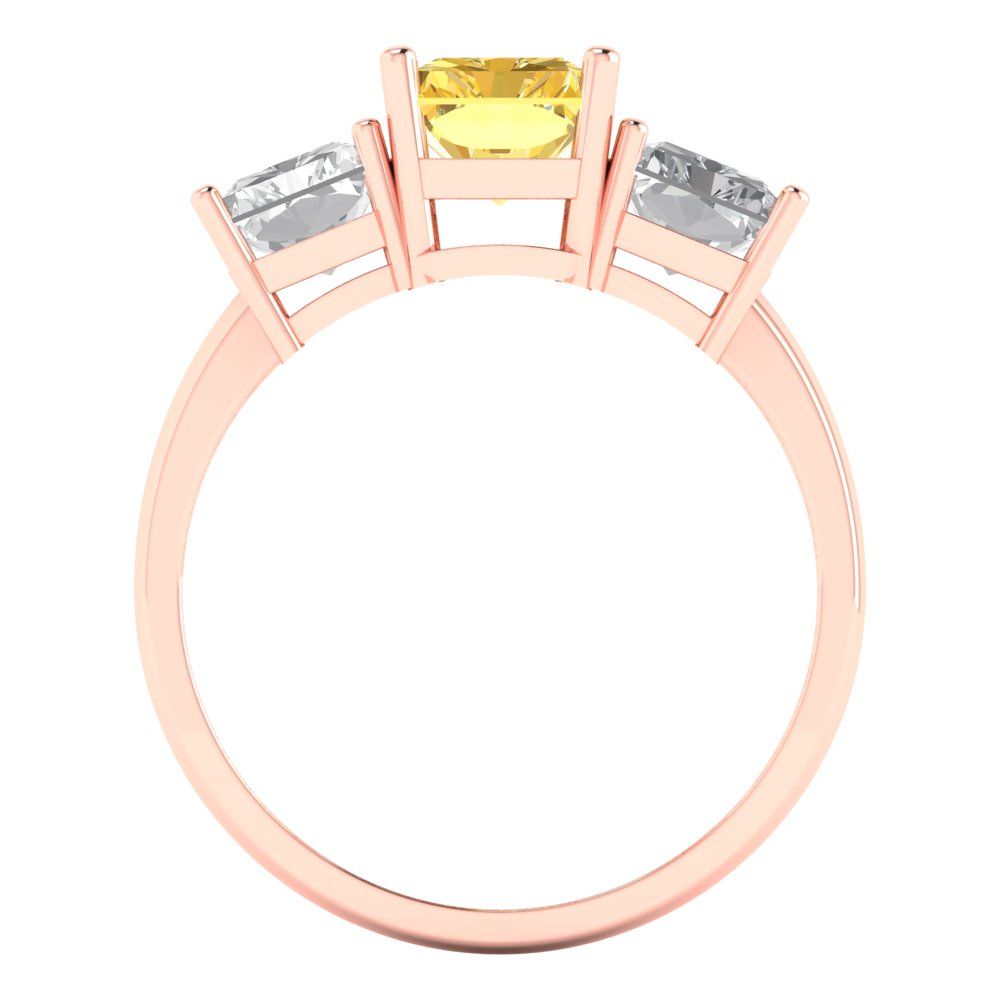 4 cttw Zirconia Simulated Yellow Diamond Three-Stone Engagement Ring - Solid Rose Gold (VVS1, Emerald Cut,8x6mm)