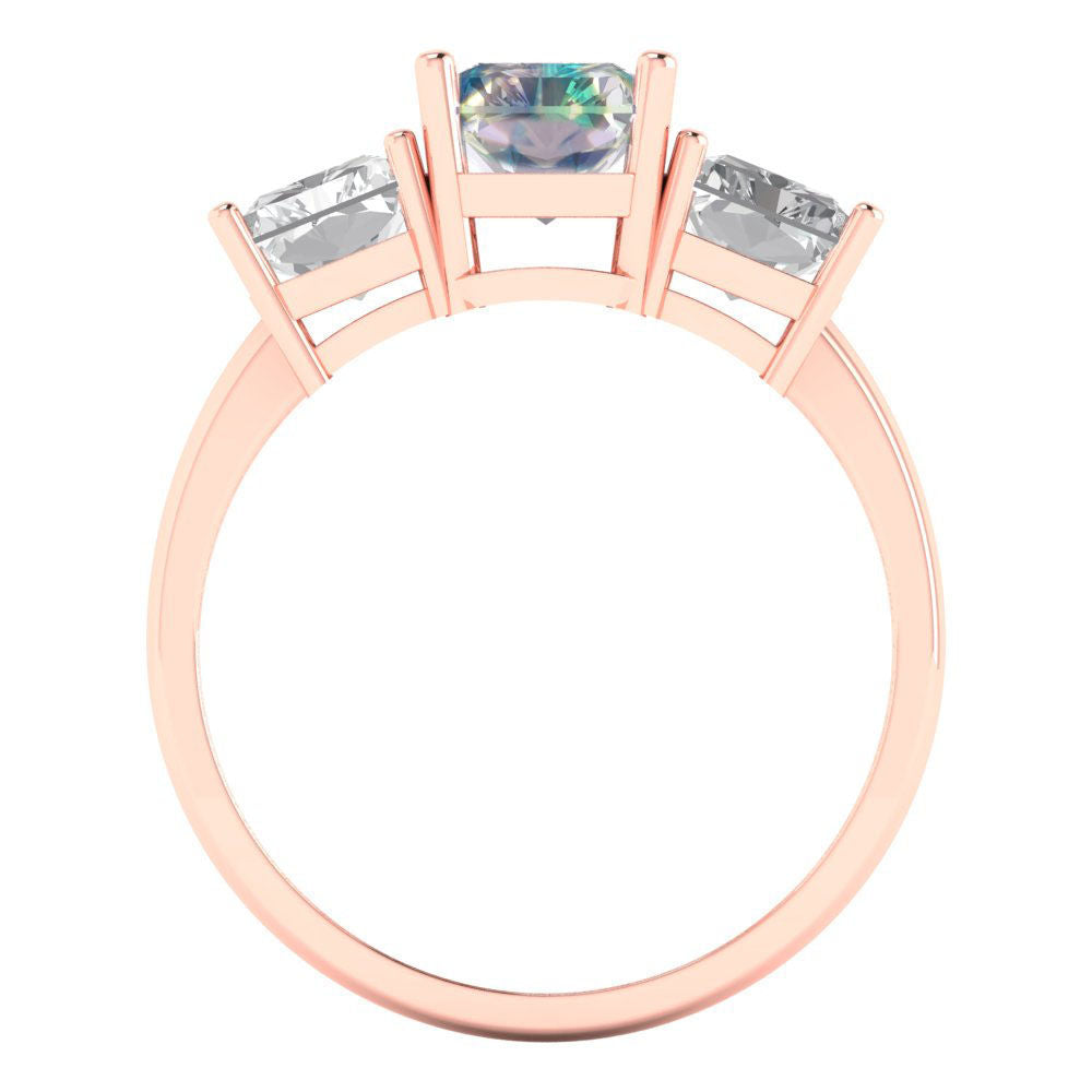 4 cttw Blue Moissanite Three-Stone Engagement Ring - Solid Gold (Emerald Cut,8x6mm)