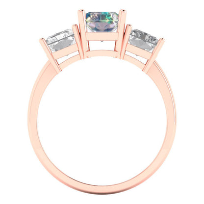 4 cttw Blue Moissanite Three-Stone Engagement Ring - Solid Gold (Emerald Cut,8x6mm)