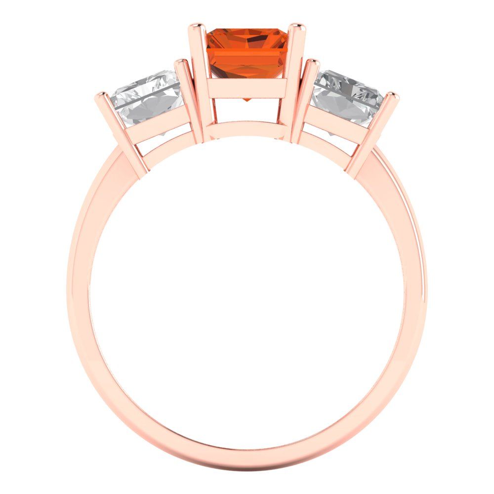 4 cttw Simulated Pink Tourmaline Three-Stone Engagement Ring - Solid Gold (Emerald Cut,8x6mm)