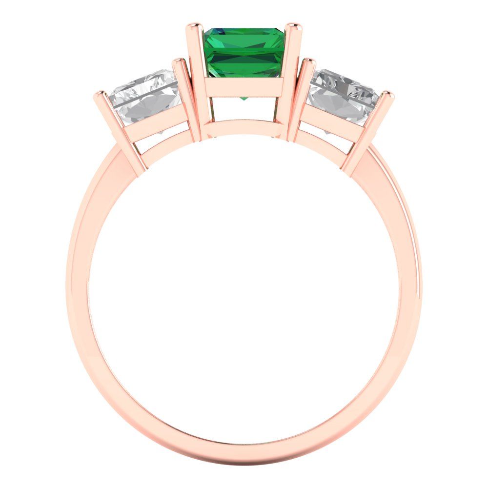 4 cttw Simulated Emerald Three-Stone Engagement Ring - Solid Gold (Emerald Cut,8x6mm)