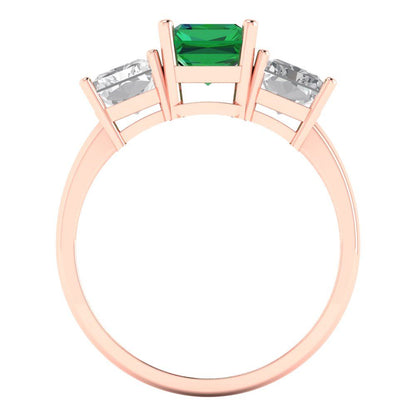 4 cttw Simulated Emerald Three-Stone Engagement Ring - Solid Gold (Emerald Cut,8x6mm)