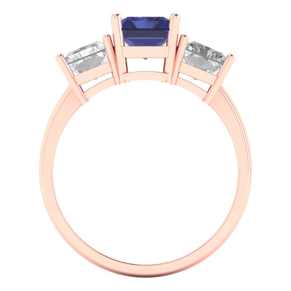 4 cttw Simulated Tanzanite Three-Stone Engagement Ring - Solid Gold (Emerald Cut,8x6mm)