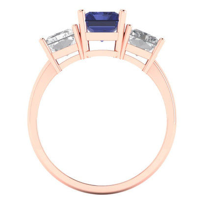 4 cttw Simulated Tanzanite Three-Stone Engagement Ring - Solid Gold (Emerald Cut,8x6mm)