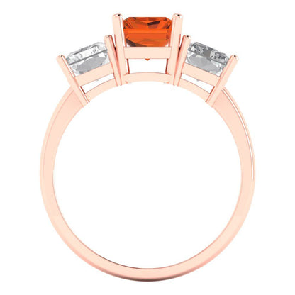 4 cttw Simulated Ruby Three-Stone Engagement Ring - Solid Rose Gold (VVS1, Emerald Cut,8x6mm)