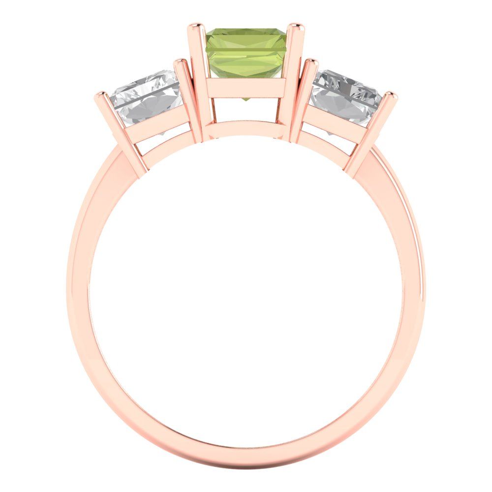 4 cttw Natural Peridot Three-Stone Engagement Ring - Solid Gold (Emerald Cut,8x6mm)
