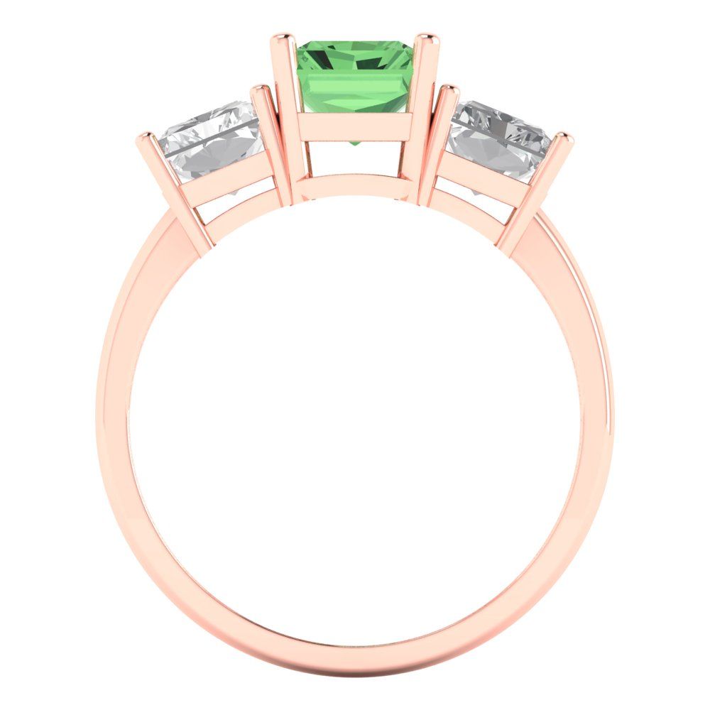4 cttw Zirconia Simulated Green Diamond Three-Stone Engagement Ring - Solid Rose Gold (VVS1, Emerald Cut,8x6mm)