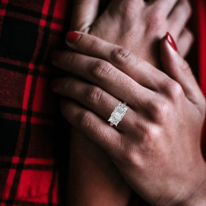 4 cttw Zirconia Simulated Diamond Three-Stone Engagement Ring - Solid Gold (VVS1, Emerald Cut,8x6mm)