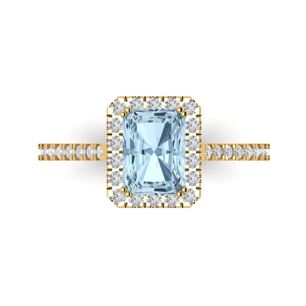 1.86 cttw Natural Aquamarine Solitaire with Zirconia Simulated Diamond Accents Engagement Ring - Solid Gold (Emerald Cut,7.5x5.5mm)