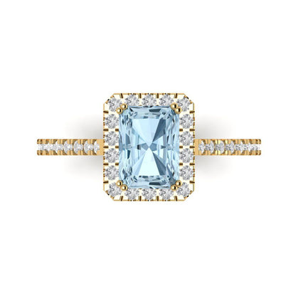 1.86 cttw Natural Aquamarine Solitaire with Zirconia Simulated Diamond Accents Engagement Ring - Solid Gold (Emerald Cut,7.5x5.5mm)