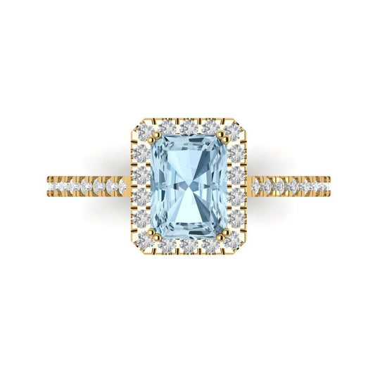 1.86 cttw Natural Aquamarine Solitaire with Zirconia Simulated Diamond Accents Engagement Ring - Solid Yellow Gold (VVS1, Emerald Cut,7.5x5.5mm)