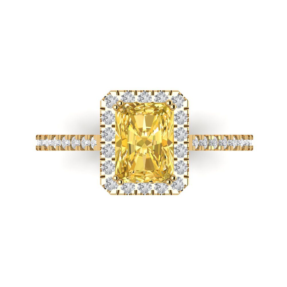 1.86 cttw Zirconia Simulated Yellow Diamond Solitaire with Zirconia Simulated Diamond Accents Engagement Ring - Solid Gold (VVS1, Emerald Cut,7.5x5.5mm)