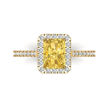 1.86 cttw Zirconia Simulated Yellow Diamond Solitaire with Zirconia Simulated Diamond Accents Engagement Ring - Solid Gold (VVS1, Emerald Cut,7.5x5.5mm)