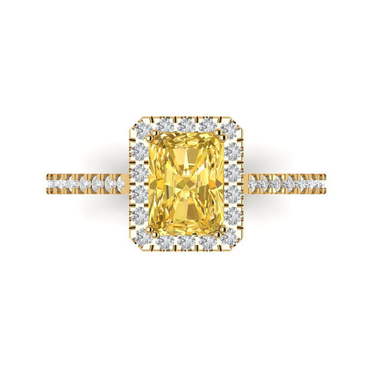 1.86 cttw Zirconia Simulated Yellow Diamond Solitaire with Zirconia Simulated Diamond Accents Engagement Ring - Solid Yellow Gold (VVS1, Emerald Cut,7.5x5.5mm)