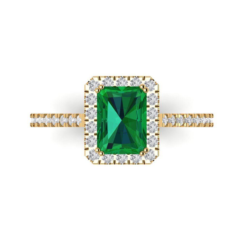 1.86 cttw Simulated Emerald Solitaire with Zirconia Simulated Diamond Accents Engagement Ring - Solid Gold (Emerald Cut,7.5x5.5mm)
