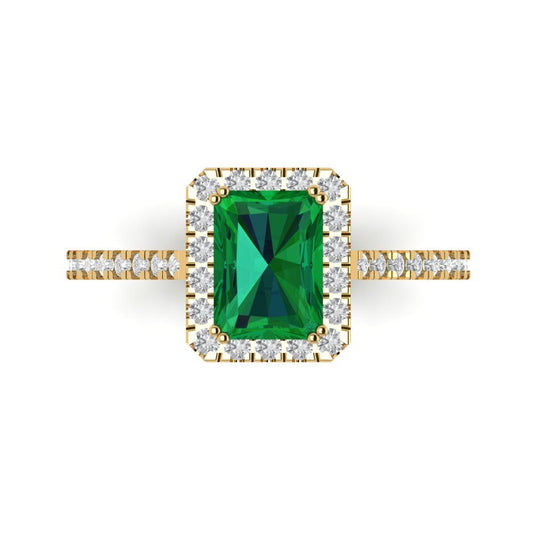 1.86 cttw Simulated Emerald Solitaire with Zirconia Simulated Diamond Accents Engagement Ring - Solid Yellow Gold (VVS1, Emerald Cut,7.5x5.5mm)