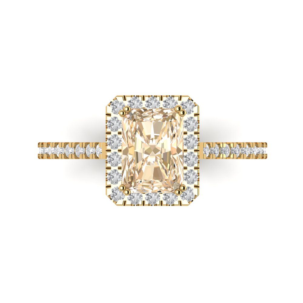 1.86 cttw Natural Morganite Solitaire with Zirconia Simulated Diamond Accents Engagement Ring - Solid Gold (Emerald Cut,7.5x5.5mm)