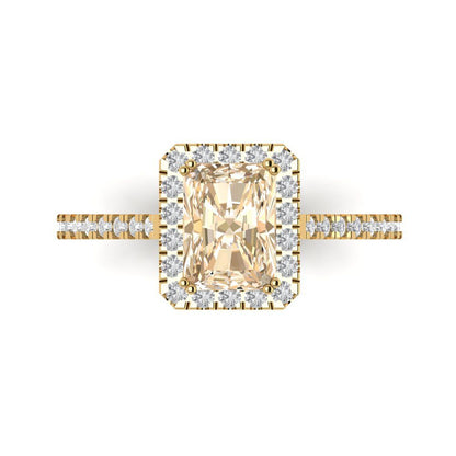1.86 cttw Natural Morganite Solitaire with Zirconia Simulated Diamond Accents Engagement Ring - Solid Gold (Emerald Cut,7.5x5.5mm)