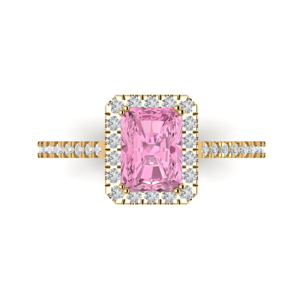 1.86 cttw Zirconia Simulated Pink Diamond Solitaire with Zirconia Simulated Diamond Accents Engagement Ring - Solid Gold (VVS1, Emerald Cut,7.5x5.5mm)