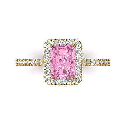 1.86 cttw Zirconia Simulated Pink Diamond Solitaire with Zirconia Simulated Diamond Accents Engagement Ring - Solid Gold (VVS1, Emerald Cut,7.5x5.5mm)