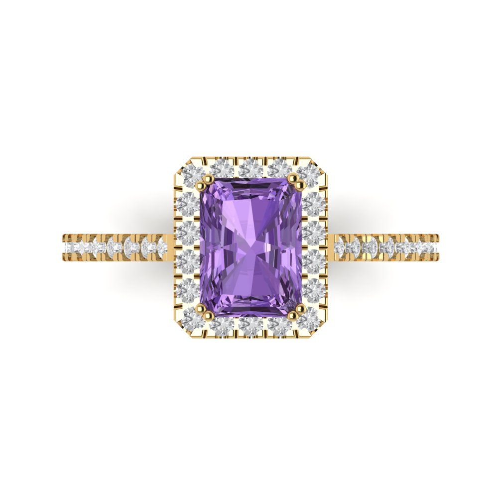 1.86 cttw Simulated Alexandrite Solitaire with Zirconia Simulated Diamond Accents Engagement Ring - Solid Gold (Emerald Cut,7.5x5.5mm)