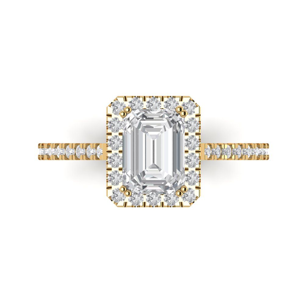 1.86 cttw White Sapphire Solitaire with Zirconia Simulated Diamond Accents Engagement Ring - Solid Gold (Emerald Cut,7.5x5.5mm)