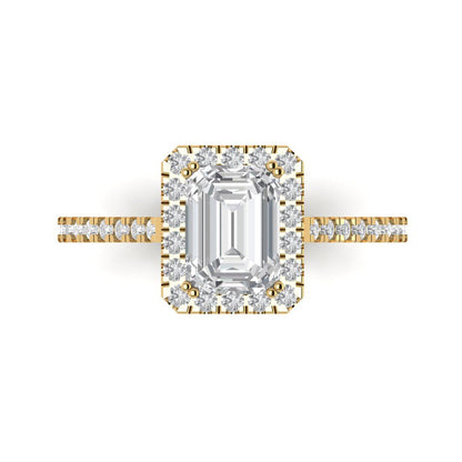 1.86 cttw Certified Moissanite Solitaire with Zirconia Simulated Diamond Accents Engagement Ring - Solid Gold (VVS1, D-F,Emerald Cut,7.5x5.5mm)