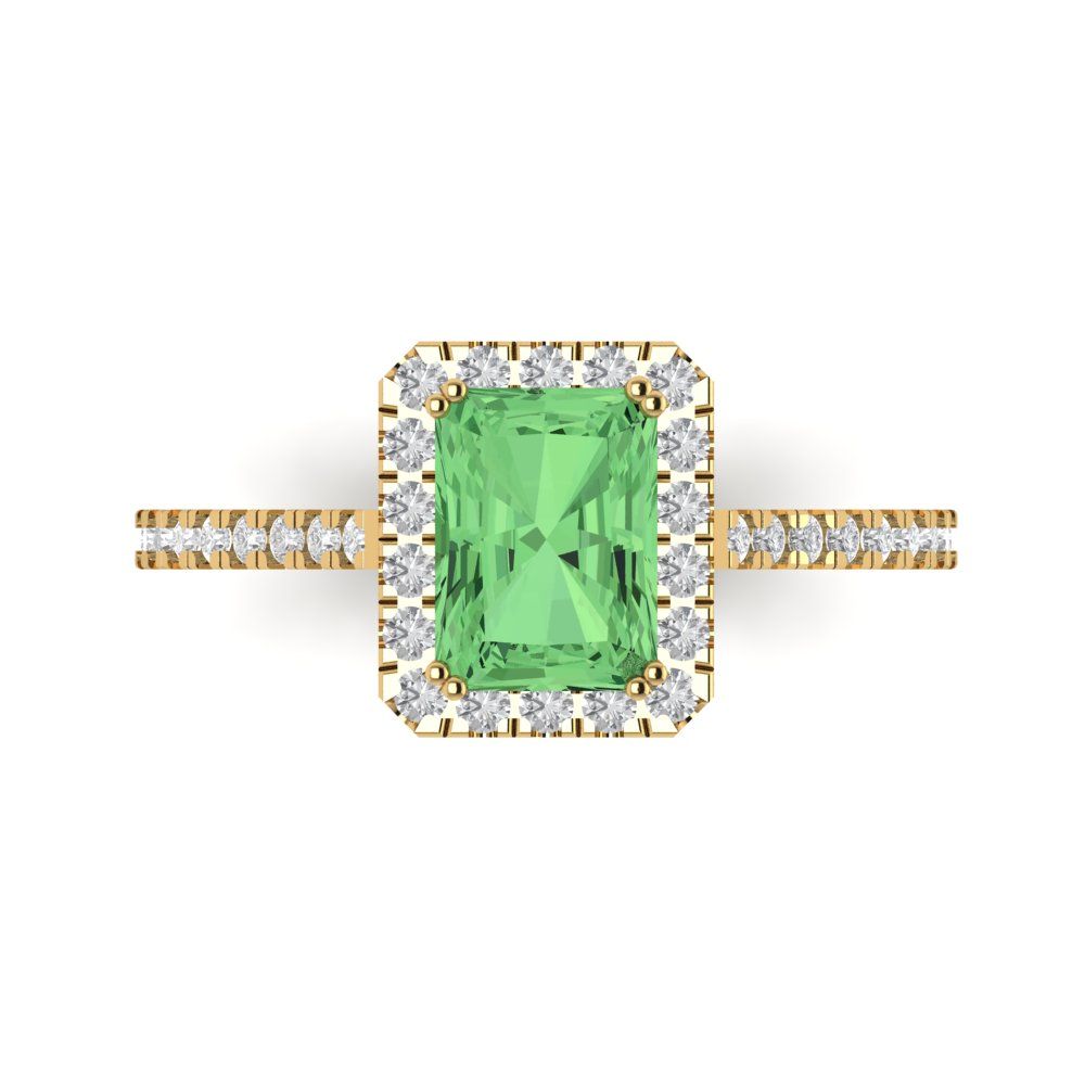 1.86 cttw Zirconia Simulated Green Diamond Solitaire with Zirconia Simulated Diamond Accents Engagement Ring - Solid Gold (VVS1, Emerald Cut,7.5x5.5mm)