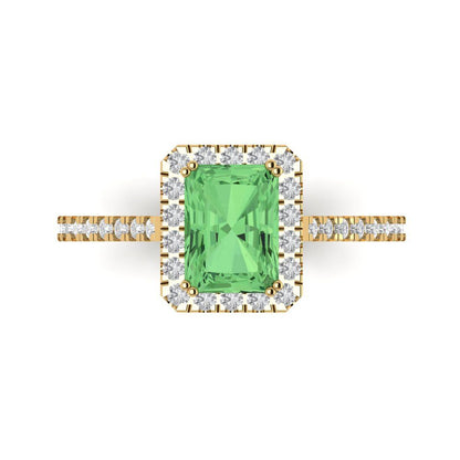 1.86 cttw Zirconia Simulated Green Diamond Solitaire with Zirconia Simulated Diamond Accents Engagement Ring - Solid Gold (VVS1, Emerald Cut,7.5x5.5mm)