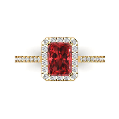 1.86 cttw Natural Garnet Solitaire with Zirconia Simulated Diamond Accents Engagement Ring - Solid Gold (Emerald Cut,7.5x5.5mm)