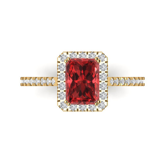 1.86 cttw Natural Garnet Solitaire with Zirconia Simulated Diamond Accents Engagement Ring - Solid Yellow Gold (VVS1, Emerald Cut,7.5x5.5mm)