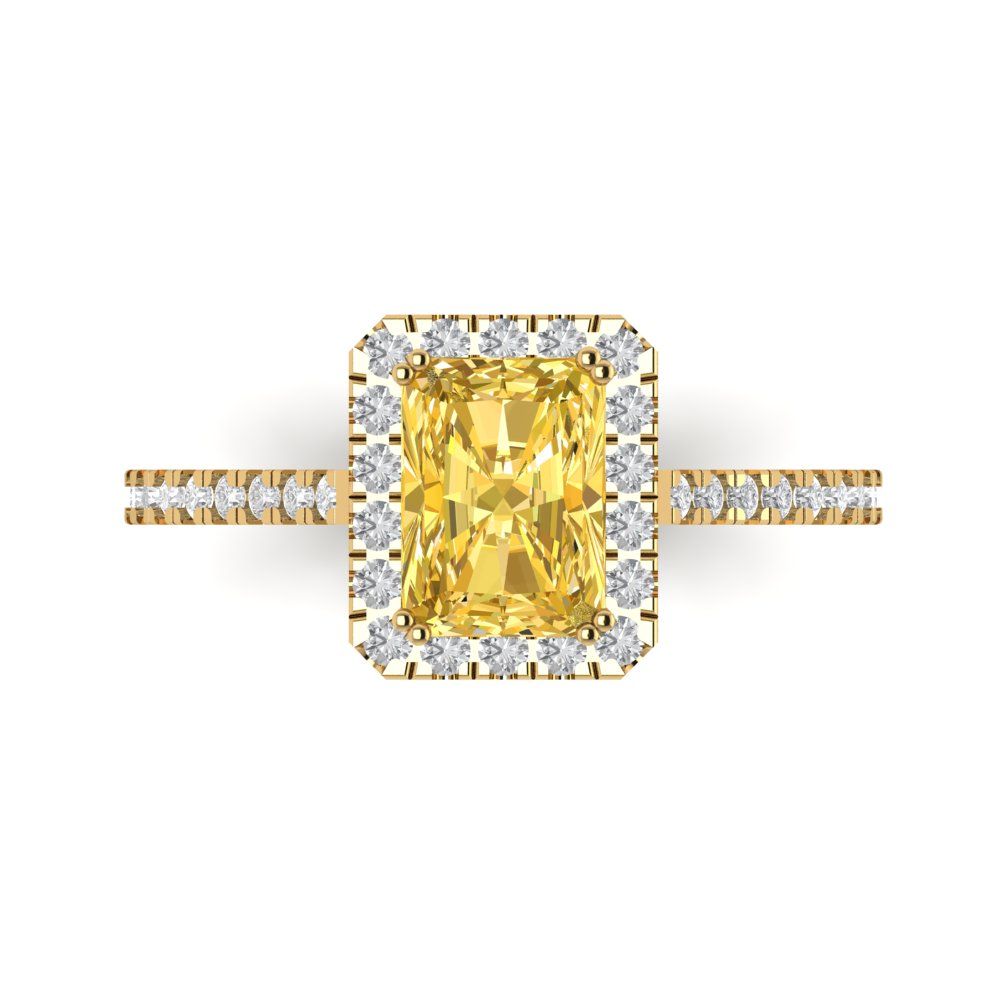 1.86 cttw Natural Citrine Solitaire with Zirconia Simulated Diamond Accents Engagement Ring - Solid Gold (Emerald Cut,7.5x5.5mm)