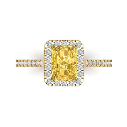 1.86 cttw Natural Citrine Solitaire with Zirconia Simulated Diamond Accents Engagement Ring - Solid Gold (Emerald Cut,7.5x5.5mm)