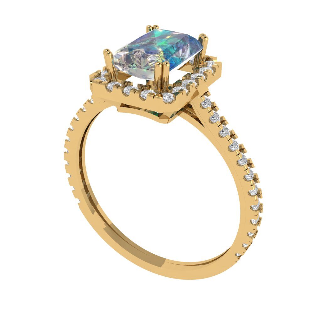 1.86 cttw Blue Moissanite Solitaire with Zirconia Simulated Diamond Accents Engagement Ring - Solid Gold (Emerald Cut,7.5x5.5mm)