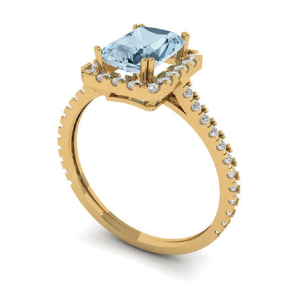 1.86 cttw Natural Sky Blue Topaz Solitaire with Zirconia Simulated Diamond Accents Engagement Ring - Solid Gold (Emerald Cut,7.5x5.5mm)