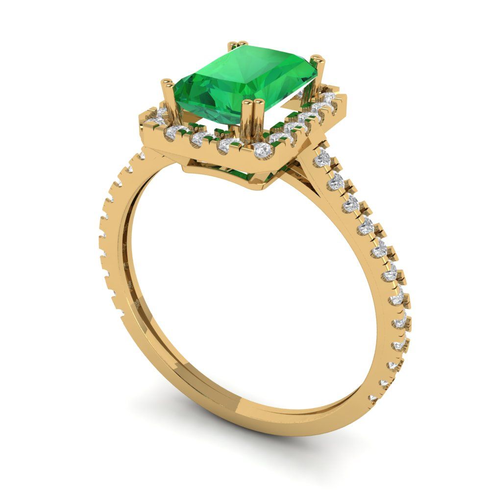 1.86 cttw Simulated Emerald Solitaire with Zirconia Simulated Diamond Accents Engagement Ring - Solid Gold (Emerald Cut,7.5x5.5mm)