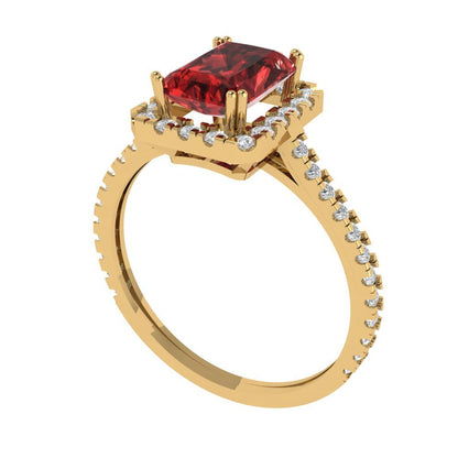 1.86 cttw Natural Garnet Solitaire with Zirconia Simulated Diamond Accents Engagement Ring - Solid Gold (Emerald Cut,7.5x5.5mm)