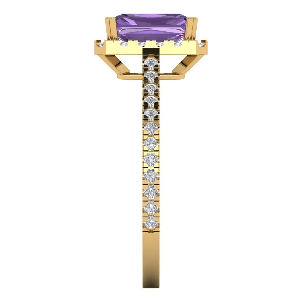 1.86 cttw Simulated Alexandrite Solitaire with Zirconia Simulated Diamond Accents Engagement Ring - Solid Gold (Emerald Cut,7.5x5.5mm)