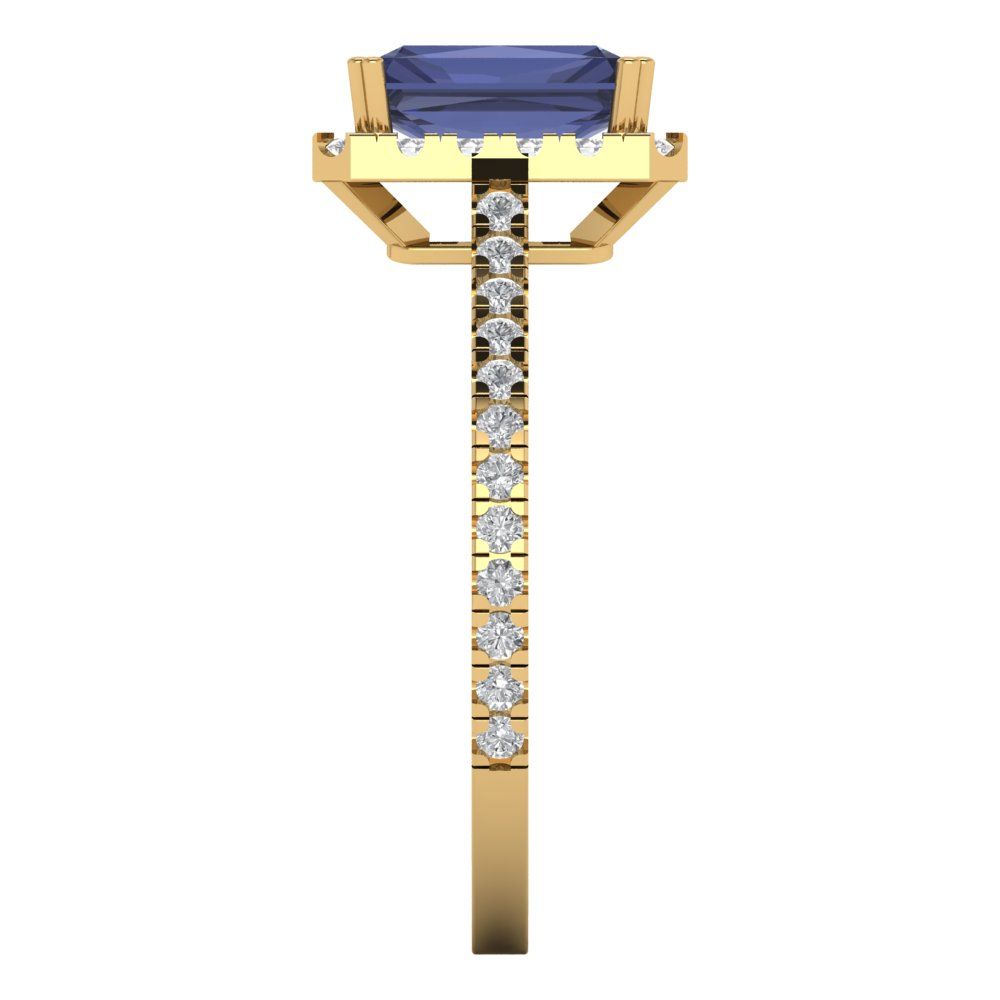 1.86 cttw Simulated Blue Sapphire Solitaire with Zirconia Simulated Diamond Accents Engagement Ring - Solid Gold (Emerald Cut,7.5x5.5mm)