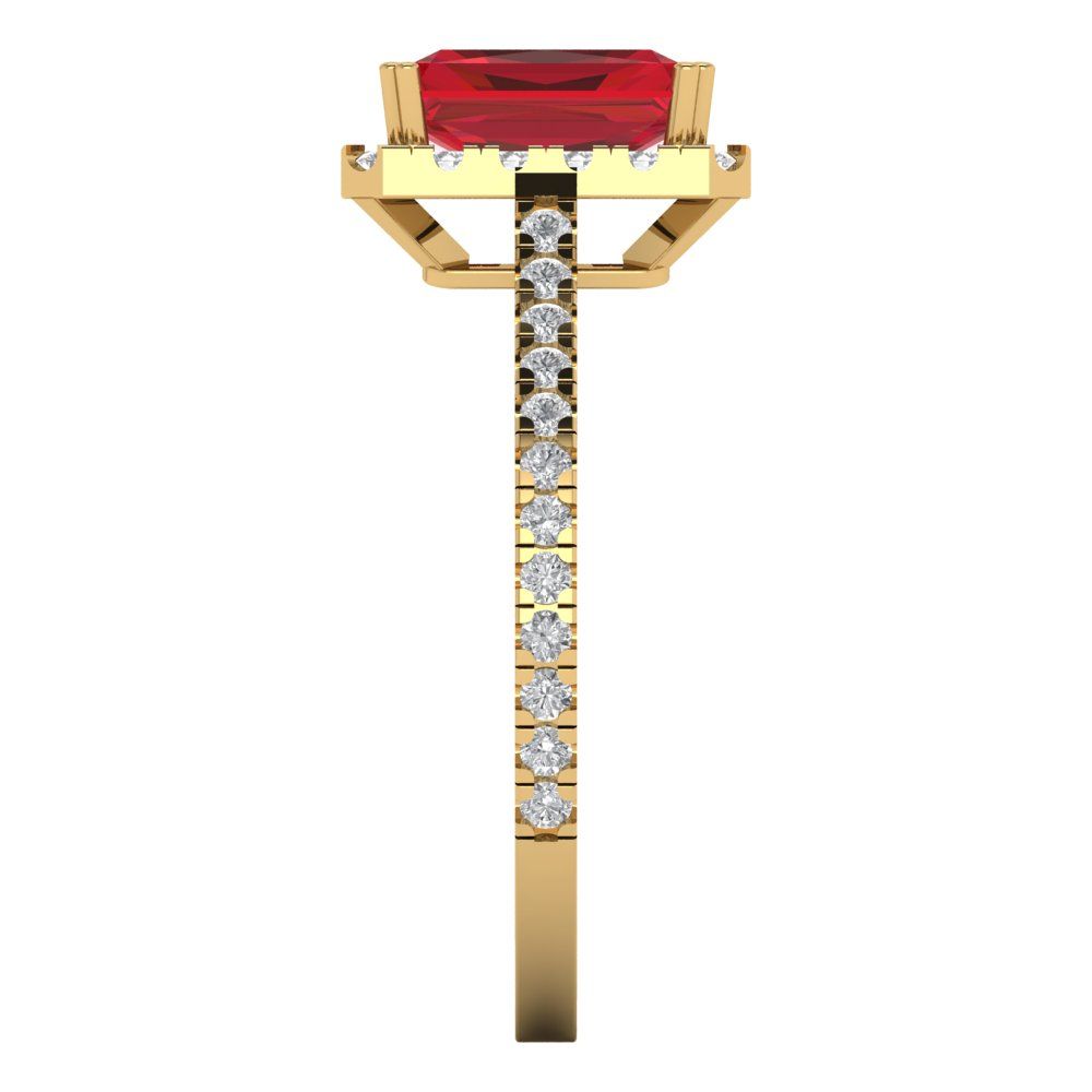 1.86 cttw Simulated Pink Tourmaline Solitaire with Zirconia Simulated Diamond Accents Engagement Ring - Solid Gold (Emerald Cut,7.5x5.5mm)