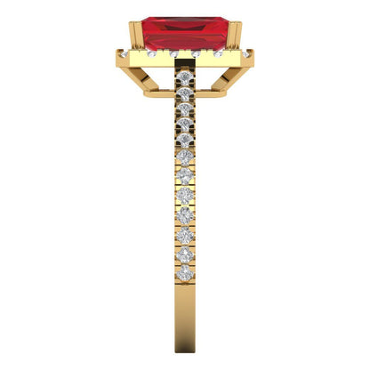 1.86 cttw Simulated Pink Tourmaline Solitaire with Zirconia Simulated Diamond Accents Engagement Ring - Solid Gold (Emerald Cut,7.5x5.5mm)