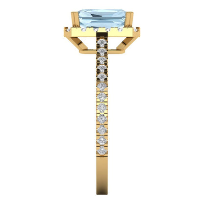1.86 cttw Natural Swiss Blue Topaz Solitaire with Zirconia Simulated Diamond Accents Engagement Ring - Solid Gold (Emerald Cut,7.5x5.5mm)