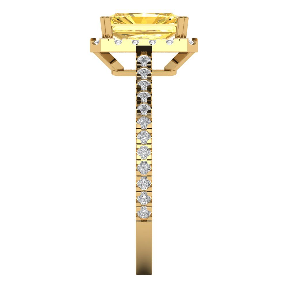 1.86 cttw Zirconia Simulated Yellow Diamond Solitaire with Zirconia Simulated Diamond Accents Engagement Ring - Solid Gold (VVS1, Emerald Cut,7.5x5.5mm)