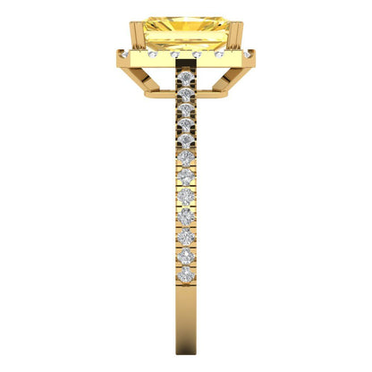 1.86 cttw Zirconia Simulated Yellow Diamond Solitaire with Zirconia Simulated Diamond Accents Engagement Ring - Solid Gold (VVS1, Emerald Cut,7.5x5.5mm)