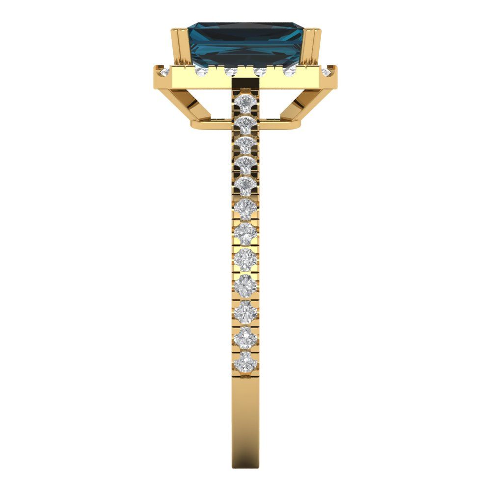 1.86 cttw Natural London Blue Topaz Solitaire with Zirconia Simulated Diamond Accents Engagement Ring - Solid Gold (Emerald Cut,7.5x5.5mm)