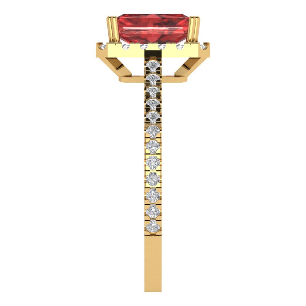 1.86 cttw Natural Garnet Solitaire with Zirconia Simulated Diamond Accents Engagement Ring - Solid Gold (Emerald Cut,7.5x5.5mm)