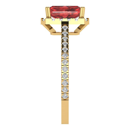 1.86 cttw Natural Garnet Solitaire with Zirconia Simulated Diamond Accents Engagement Ring - Solid Gold (Emerald Cut,7.5x5.5mm)